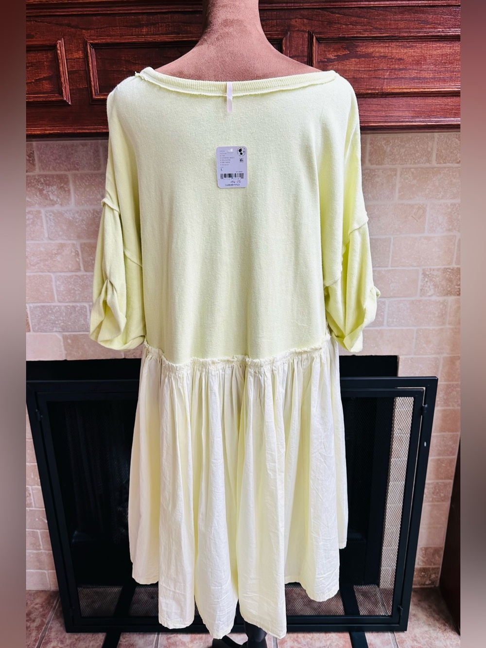 Light Green Two-Tone Pleated Babydoll Dress by FREE PEOPLE! - Picture 2 of 4